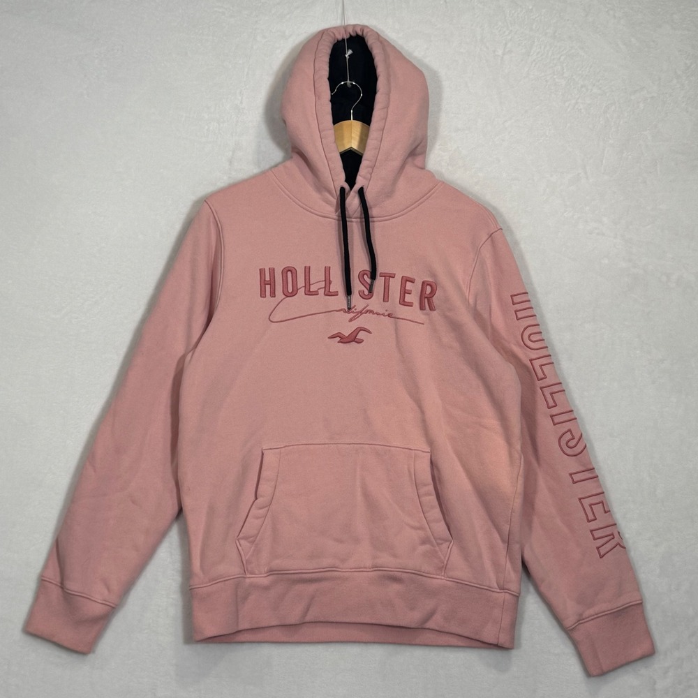 Hollister Pink Embroidered Logo Fleece Hoodie Size M